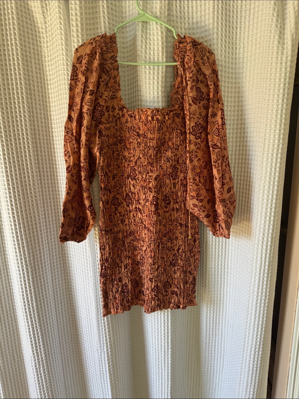Free People Rust Floral Smocked Square-Neck Tunic